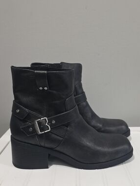 Dr. Scholl's Black Leather Buckle Strap Ankle Boots, Worn Once.